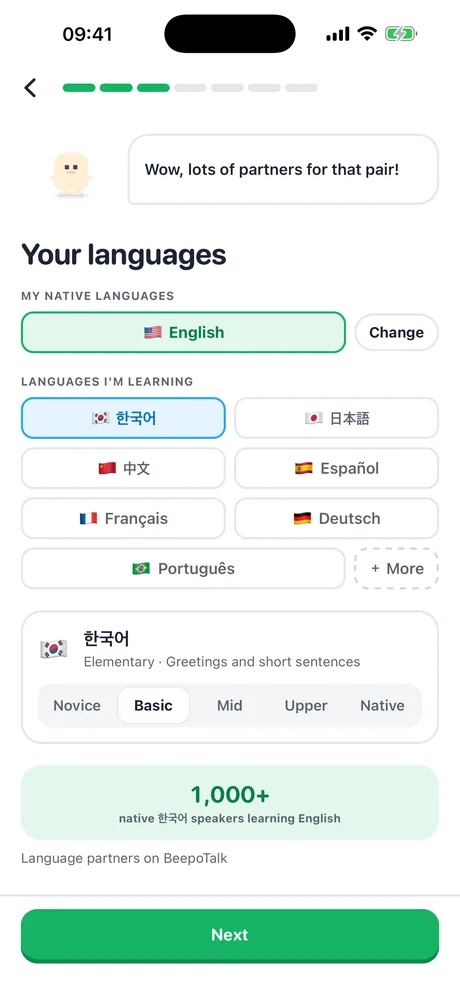Pick the languages you speak and learn