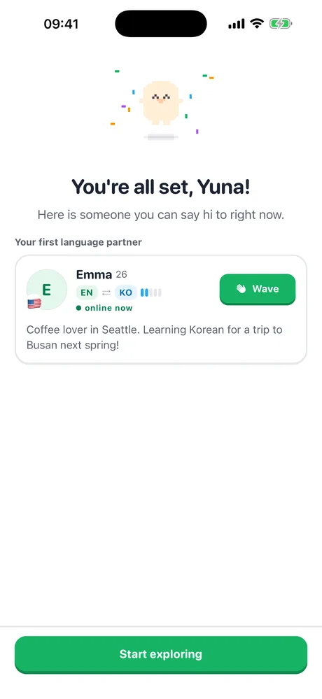 Your first language partner, ready to say hello
