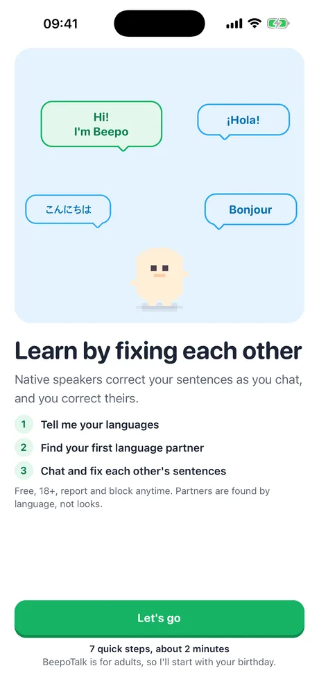 Welcome screen: Learn by fixing each other